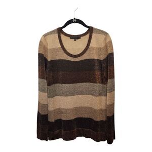 Antonio Melani Semi Sheer Metallic Striped Crew Neck Sweater Women's LARGE